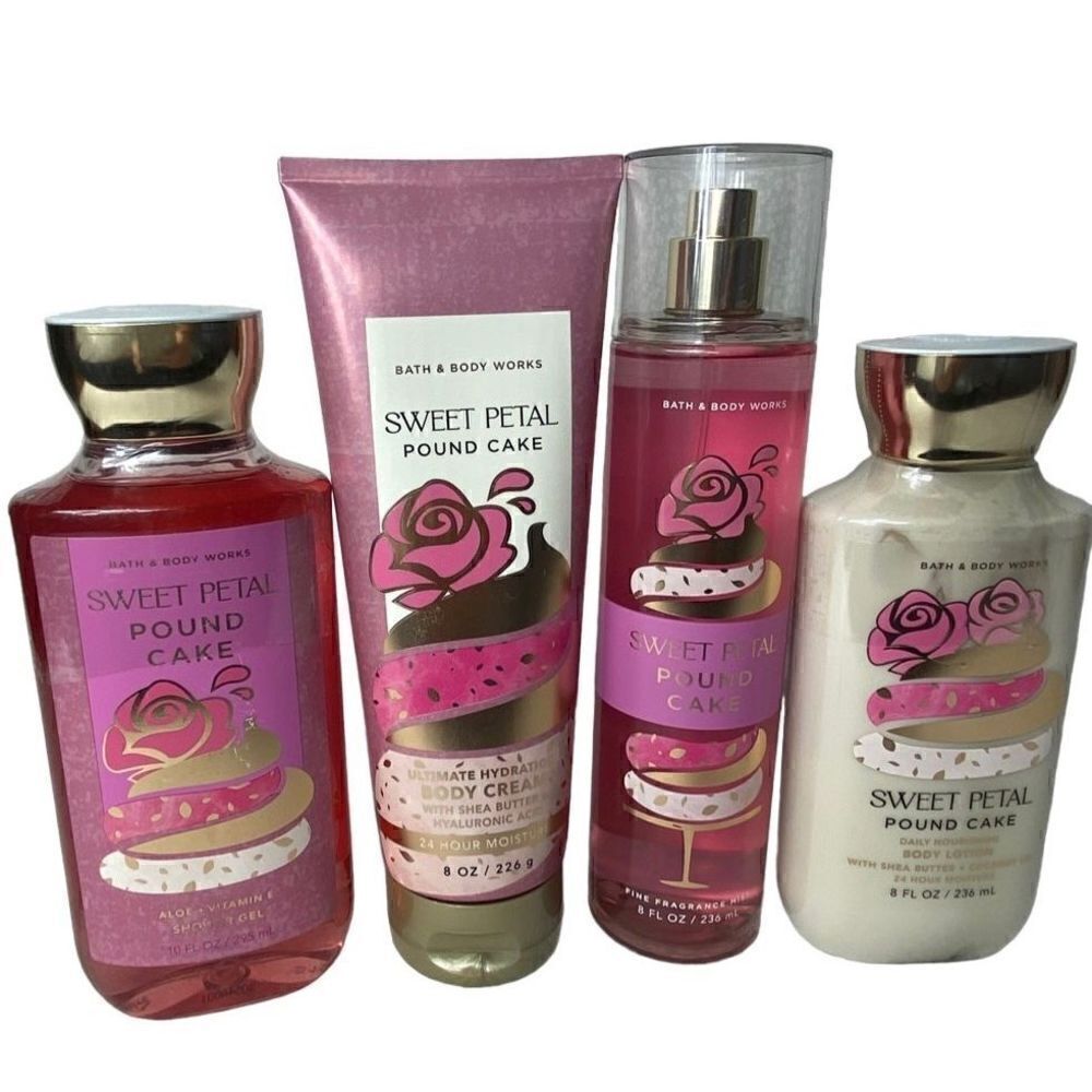 Bath and Body Works SWEET PETAL POUND CAKE 4PC Set